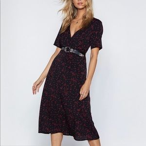 Nasty Gal Polka Dot Black Midi Dress